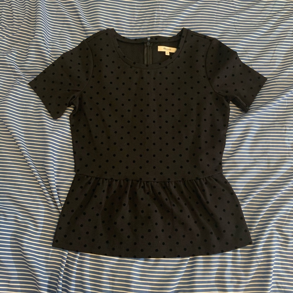 Madewell Black on black Polka dot Peplum Blouse